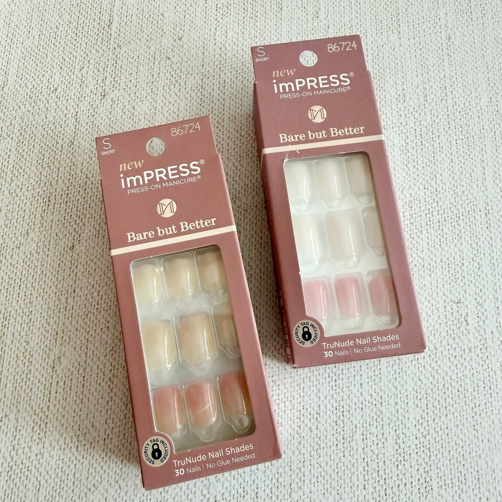2 Sets KISS imPRESS Press-On Manicure Nails Kits Bare But Better TruNude New NIP